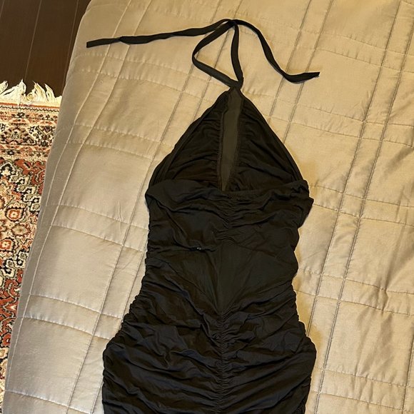 SHEIN Mesh Ruched Black Halter Dress - Picture 2 of 3